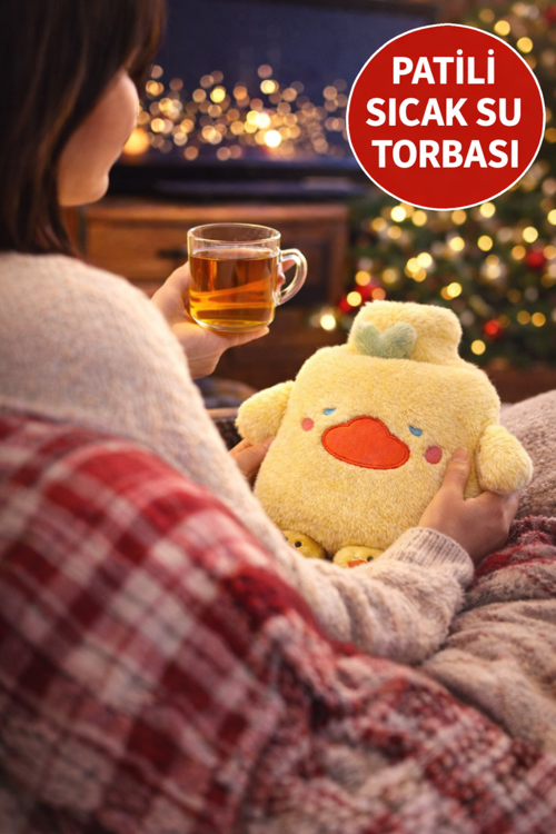 Patili Sarı Ördek Peluş Sıcak Su Torbası – Regl & Karın Rahatlatıcı, Uzun Süre Isı