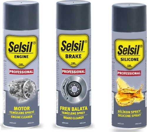 Oto Bakım Seti Motor Temizleme Spreyi 500 ml, Silikon Sprey 500 ml, Fren Balata Spreyi 500 ml
