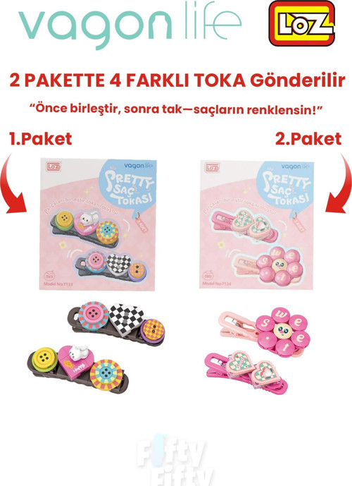 4'lü Saç Toka Seti Önce Birleştir,Sonra Tak (2 Paket 4 Adet Gönderilir) Yapı Toka Seti FF
