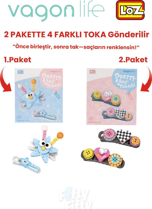 4'lü Saç Toka Seti Önce Birleştir,Sonra Tak (2 Paket 4 Adet Gönderilir) Yapı Toka Seti FF