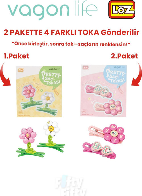 4'lü Saç Toka Seti Önce Birleştir,Sonra Tak (2 Paket 4 Adet Gönderilir) Yapı Toka Seti FF