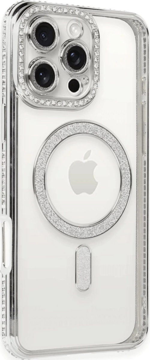 İphone 16 Kılıf Joke Simli Magneticsafe Kılıf - Gümüş