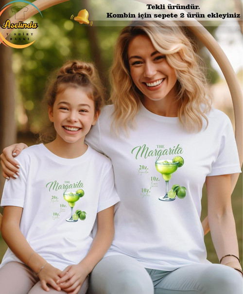 Margarita Limon Baskılı T-Shirt Anne-Kız Kombin Tişört (Kombin Yapmak İçin 2 Ürün Ekleyiniz)