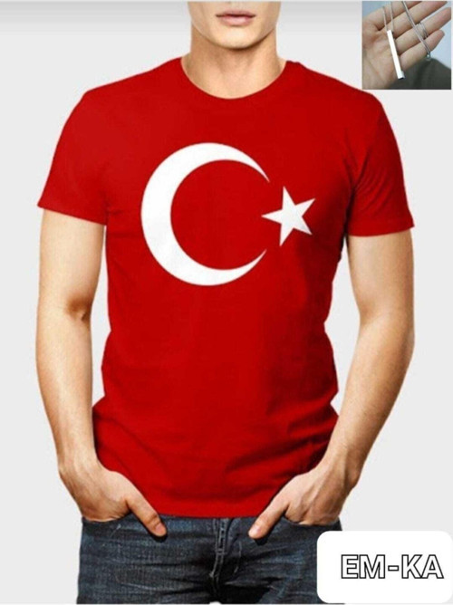 Unisex Kırmızı Türk Bayraklı T-Shirt Ve Kolye Emka Giyim