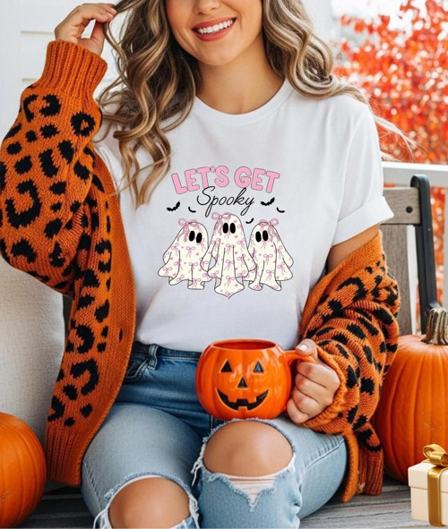 Halloween Lets Get Spooky Baskılı Tişört (Kombin Yapmak İçin 2 Ürün Ekleyiniz)