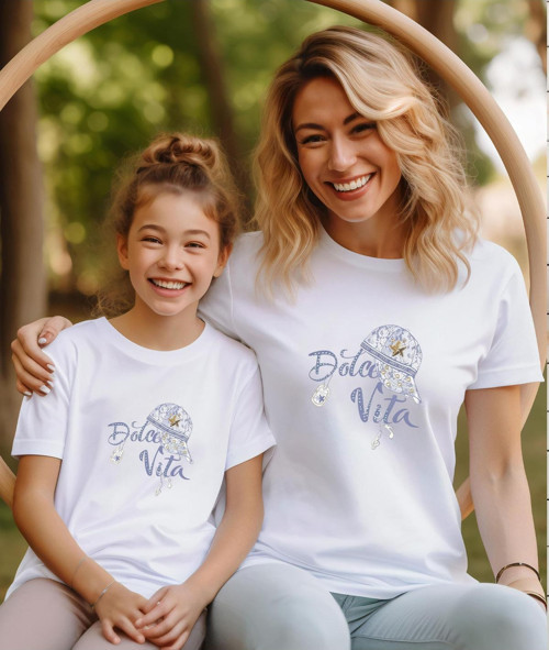 Dolce Vita Şapka Baskılı Anne-Kız Kombin Tişört (Kombin Yapmak İçin 2 Ürün Ekleyiniz)