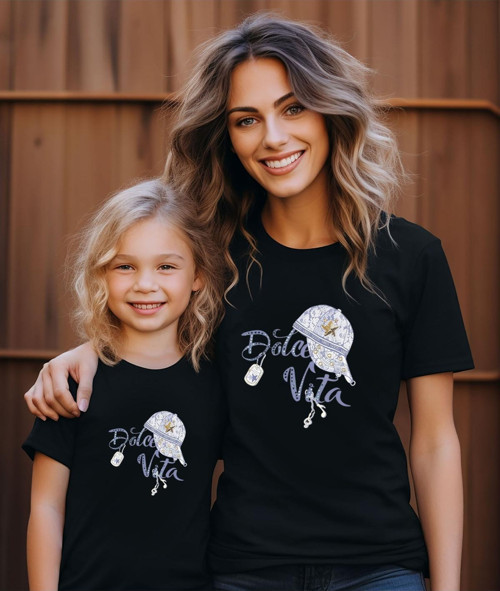 Dolce Vita Şapka Baskılı Anne-Kız Kombin Tişört (Kombin Yapmak İçin 2 Ürün Ekleyiniz)