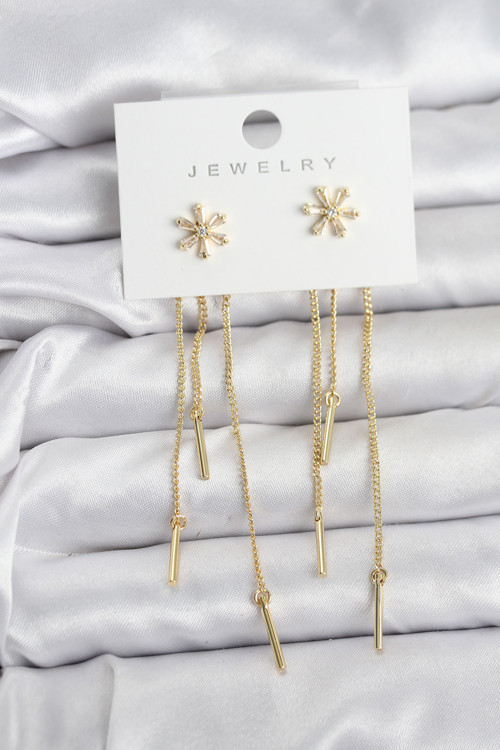 Çiçek Model Gold Pirinç Sallantılı Kadın Küpe - EBJ251219W38748