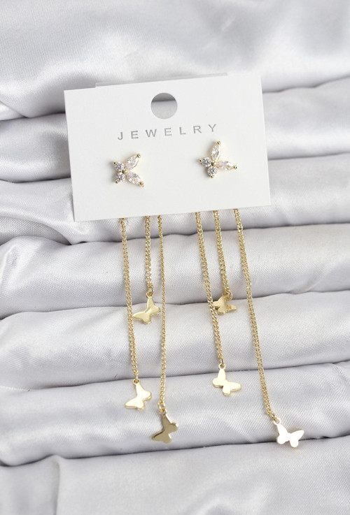 Kelebek Model Gold Renk Pirinç Sallantılı Kadın Küpe - EBJ251219W38740