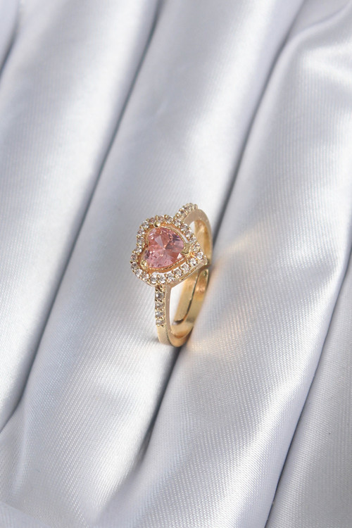 Pirinç Gold Renk Pembe Zirkon Taş Kalp Charm Model Kadın Yüzük - EBJ251219W38917
