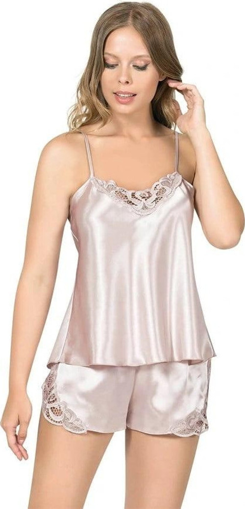 ÖZEL TASARIM PUDRA SATEN BABYDOLL ŞORT TAKIMI