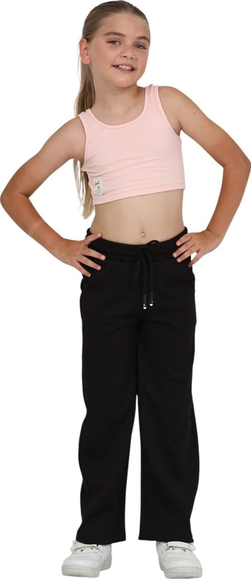 Kız Çocuk Beli Lastikli Kordonlu Geniş Bol Paça Palazzo Burgu Okul Pantolon