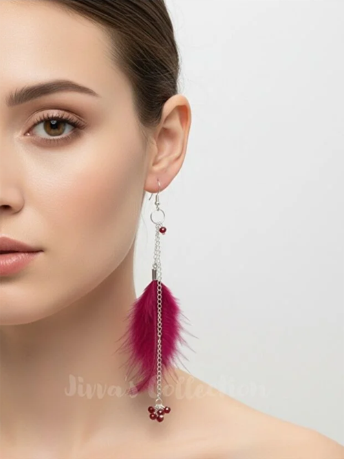 Kuş Tüyü Sallantılı Küpe. Modern Boho Vintage stil