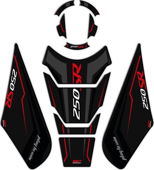 CF Moto 250 SR 2020-2023 Uyumlu Tank Pad Seti Siyah - Kırmızı