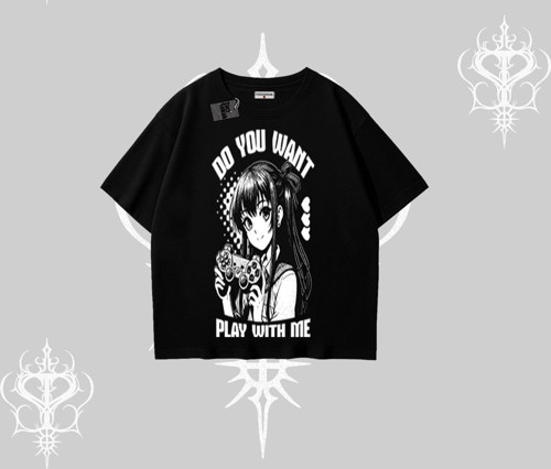 Oversize Tshirt Do You Want Play With Me Anime Kız Baskılı
