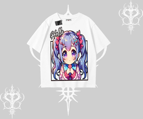 Oversize Tshirt Hello Anime Kız Sevimli Karakter Baskılı