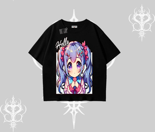 Oversize Tshirt Hello Anime Kız Sevimli Karakter Baskılı