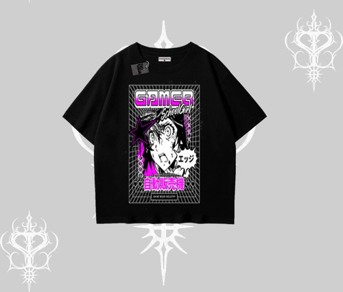 Oversize Tshirt Games Schoolgirl Anime Baskılı
