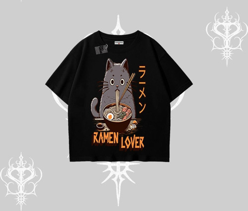 Oversize Tshirt Ramen Lover Kedi Anime Baskılı