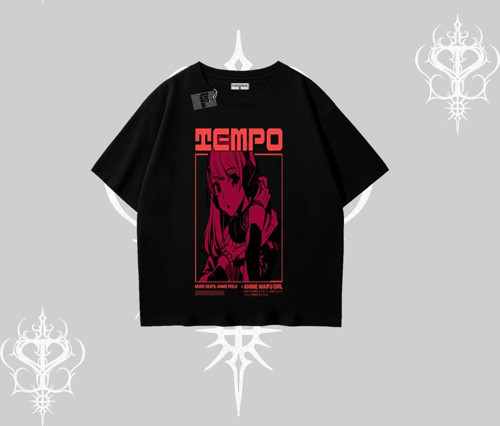 Oversize Tshirt Anime Waifu Kırmızı Grafik Desenli