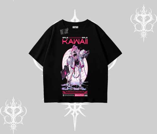Oversize Tshirt Kawaii Cyberpunk Kız Japon Stil Baskı