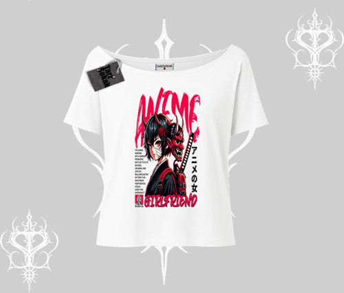 Kayık Yaka Tshirt Anime Girlfriend Kırmızı