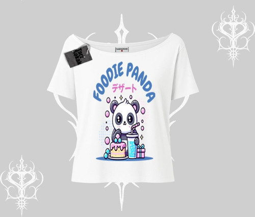 Kayık Yaka Tshirt Foodie Panda Tatlı ve Sevimli Panda Baskılı