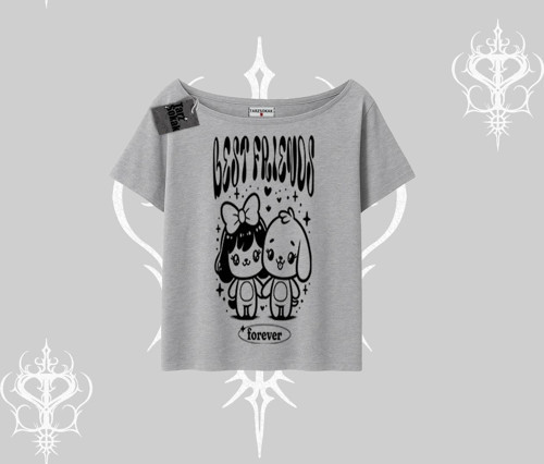 Kayık Yaka Tshirt Best Friends Forever Baskılı Sevimli Tasarım