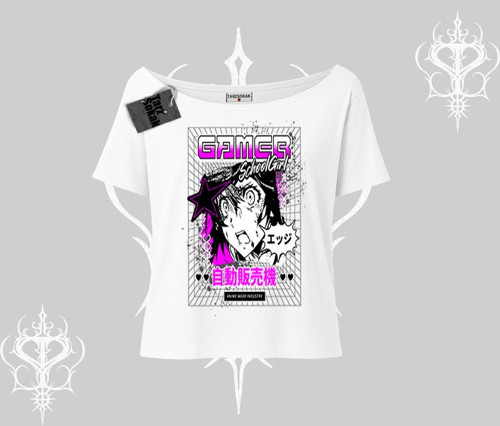 Kayık Yaka Tshirt Games Schoolgirl Anime Baskılı
