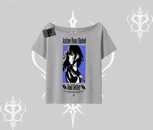 Kayık Yaka Tshirt Oversize Anime Kız Baskılı