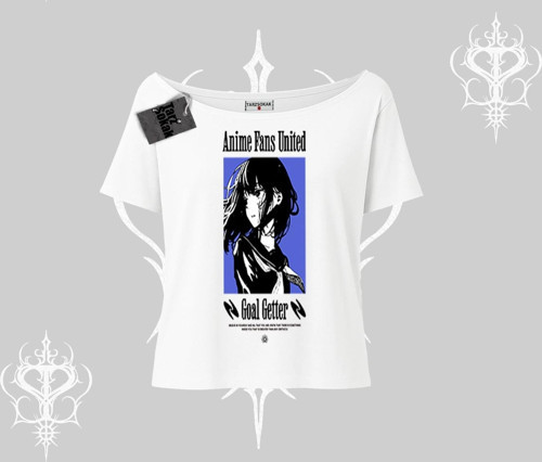Kayık Yaka Tshirt Oversize Anime Kız Baskılı