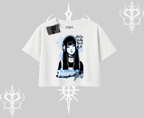 Oversize Crop Tshirt Cyber Y2K Anime Girl Street Sound Aesthetic