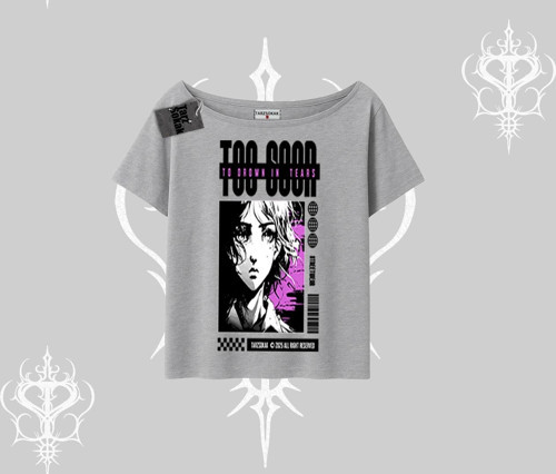Kayık Yaka Tshirt Too Good Anime Girl Grafik Baskılı