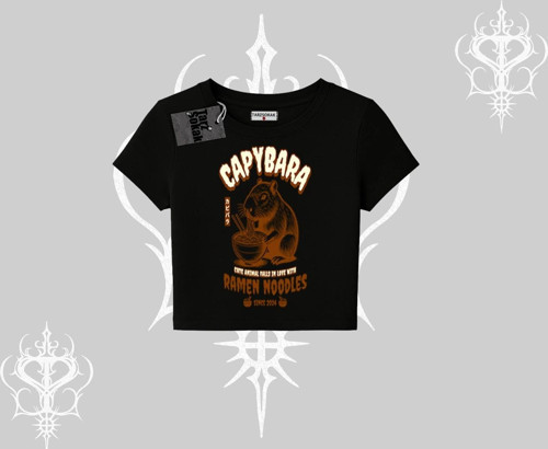 Babby Tee Tshirt Cute Capybara Enjoying Ramen Noodles Artwork