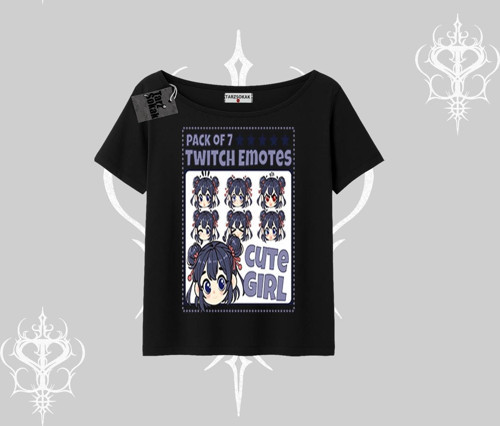 Kayık Yaka Tshirt Twitch Emotes Cute Girl Anime Expression