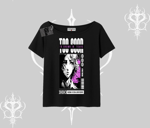 Kayık Yaka Tshirt Too Good Anime Girl Grafik Baskılı