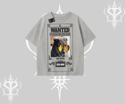 Wanted Temalı Kedi Baskılı Oversize Tshirt