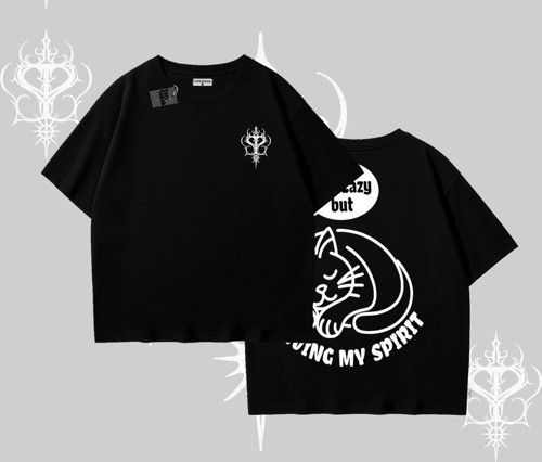 Not Lazy Saving My Spirit Kedi Baskılı Oversize Tshirt