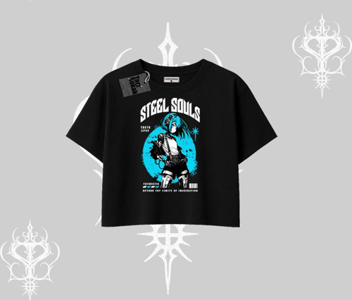 Oversize Crop Tshirt Anime Cyberpunk Kız Baskılı