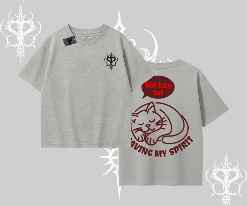 Not Lazy Saving My Spirit Kedi Baskılı Oversize Tshirt