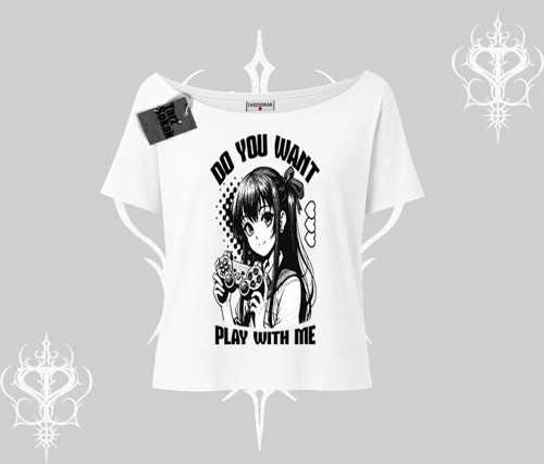 Kayık Yaka Tshirt Do You Want Play With Me Anime Kız Baskılı