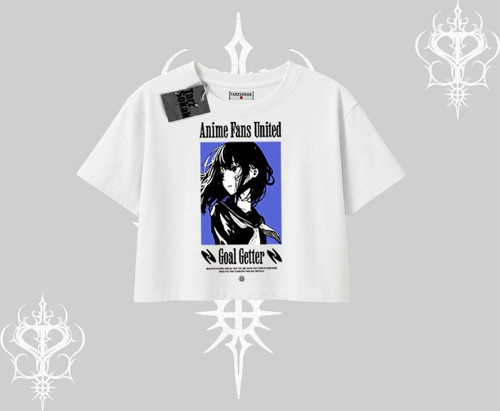 Oversize Crop Tshirt Oversize Anime Kız Baskılı