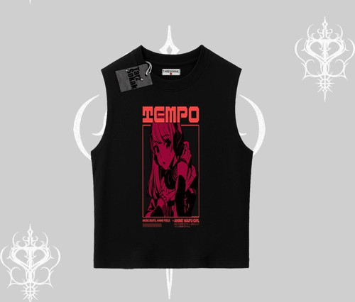 Kolsuz Tshirt Anime Waifu Kırmızı Grafik Desenli