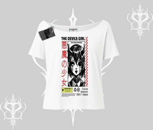 Kayık Yaka Tshirt Anime Devils Girl Japanese Style Baskılı