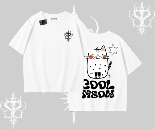 Cool Meow Yazılı Sevimli Kedi Arka Baskılı Oversize Tshirt