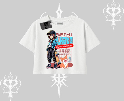 Oversize Crop Tshirt Anime Hiker Girl Balance Is Everything Baskılı