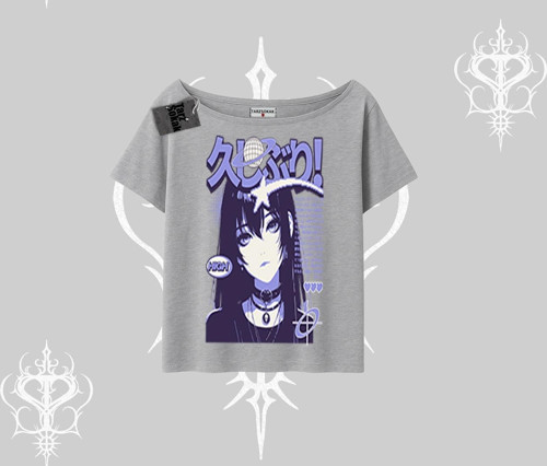 Kayık Yaka Tshirt Neo Tokyo Girl Y2K Street Anime Aesthetic