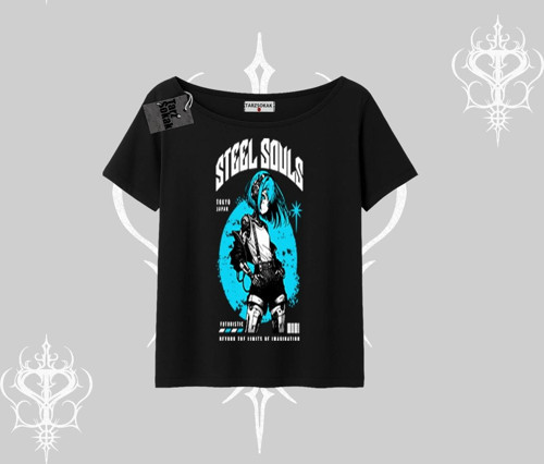 Kayık Yaka Tshirt Anime Cyberpunk Kız Baskılı