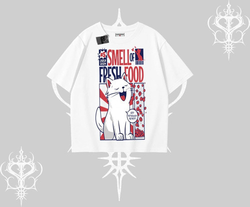 Smell of Fresh Food Kedi Baskılı Oversize Tshirt