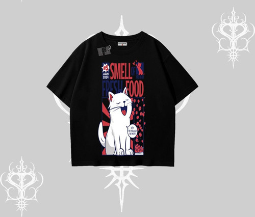 Smell of Fresh Food Kedi Baskılı Oversize Tshirt
